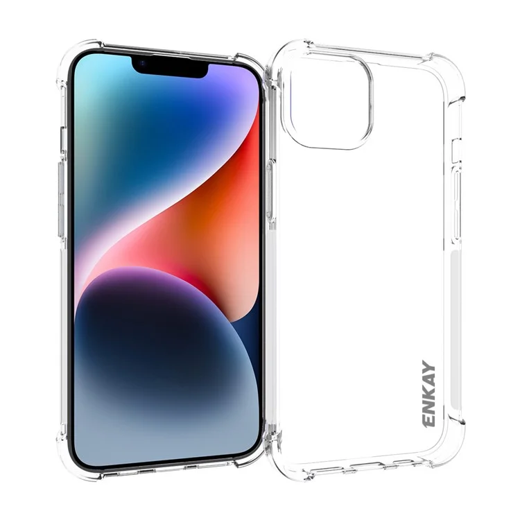 ENKAY HAT PRINCE Funda protectora de TPU transparente para iPhone 14 Plus, cubierta de teléfono antideslizante con película de vidrio de alta aluminio-silicio