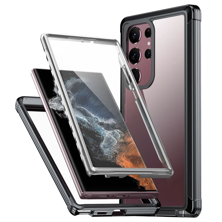 Для Samsung Galaxy S23 Ultra Shockproof Phone Cover PC + TPU Clear Case с PET экранной защитой