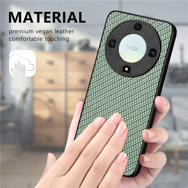 Caso Telefónico Para Honor X9a 5g / Magic5 Lite 5G Fibra de Carbono Textura PU Leather+PC+TPU Teléfono - Negro