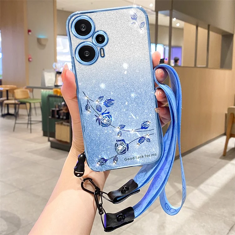 KADEM For Xiaomi Poco F5 5G / Redmi Note 12 Turbo Phone Case Glitter Rhinestone TPU Gradient Cell Phone Cover - Blue