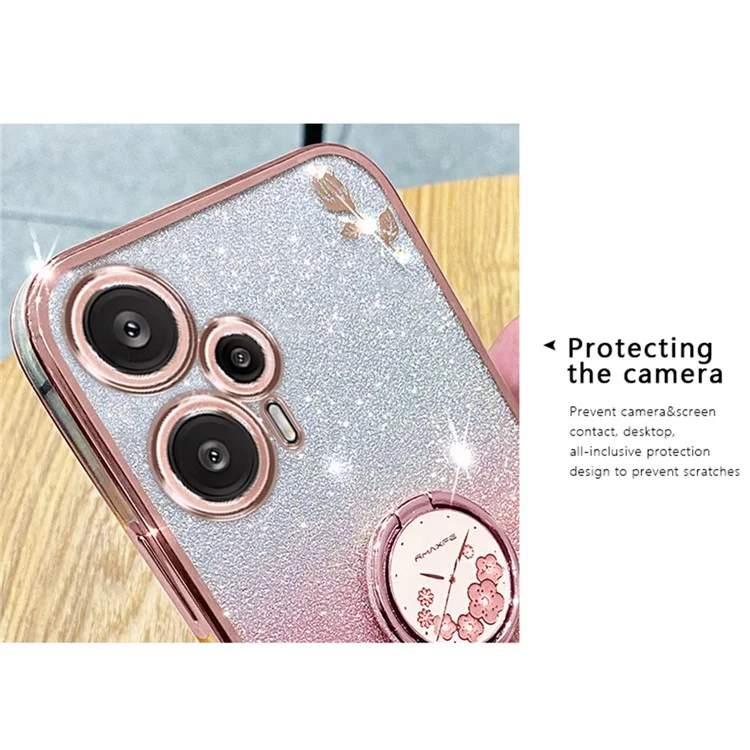 KADEM Für Xiaomi Redmi Note 12 Turbo / Poco F5 5G Glitzer Farbverlauf Rhinestone Blume Galvanisierung Handyhülle TPU-Gehäuse mit Ständer - Blau