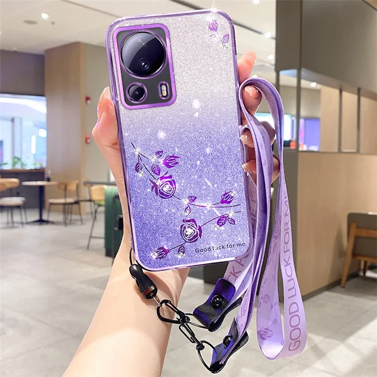 KADEM For Xiaomi 13 Lite / Civi 2 5G Shockproof Gradient Cell Phone Case Glitter Rhinestone TPU Shell Cover - Purple