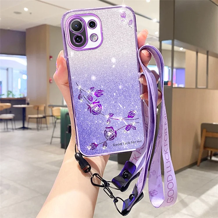 KADEM Para Xiaomi Mi 11 Lite 5G / Mi 11 Lite 4G / 11 Lite 5G NE Slim-Fit Capa de Telefone com Glitter Strass Gradiente TPU - Roxo