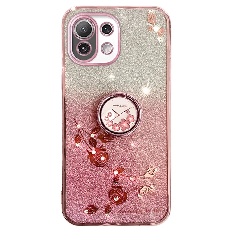 KADEM For Xiaomi Mi 11 Lite 4G / 5G / 11 Lite 5G NE Kickstand Phone Case Rhinestone Flower TPU Cover - Rose Gold