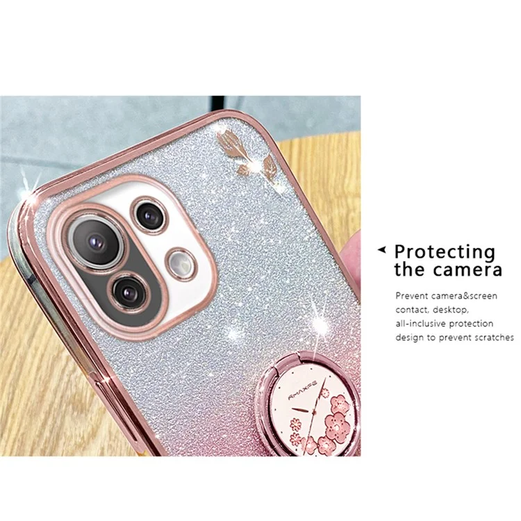 KADEM For Xiaomi Mi 11 Lite 4G / 5G / 11 Lite 5G NE Kickstand Phone Case Rhinestone Flower TPU Cover - Rose Gold