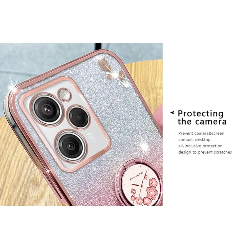 KADEM pour Xiaomi Poco X5 Pro 5G / Note 12 Pro Speed 5G Étui Antichoc à Fleurs Strass avec Support Anneau TPU - Bleu