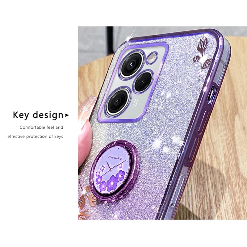 KADEM pour Xiaomi Poco X5 Pro 5G / Note 12 Pro Speed 5G Étui Antichoc à Fleurs Strass avec Support Anneau TPU - Bleu