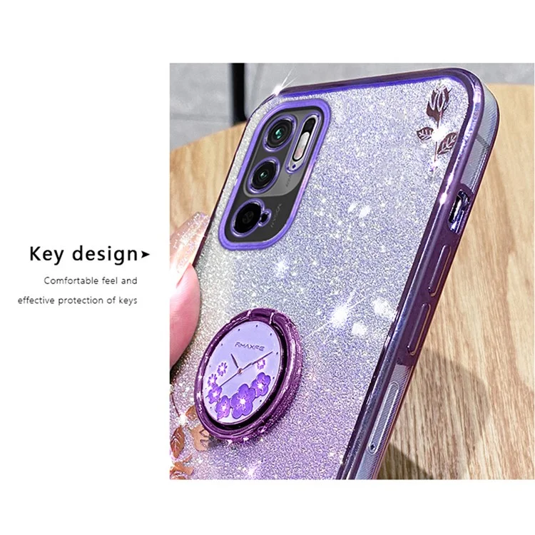KADEM Protective Case for Xiaomi Redmi Note 10 5G Kickstand Phone Shell Rhinestone Flower TPU Cover - Rose Gold