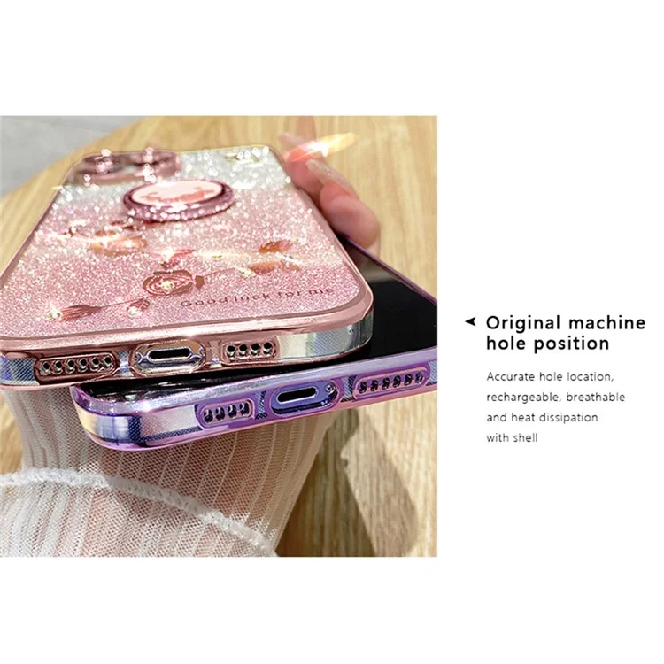 KADEM Protective Case for Xiaomi Redmi Note 10 5G Kickstand Phone Shell Rhinestone Flower TPU Cover - Rose Gold
