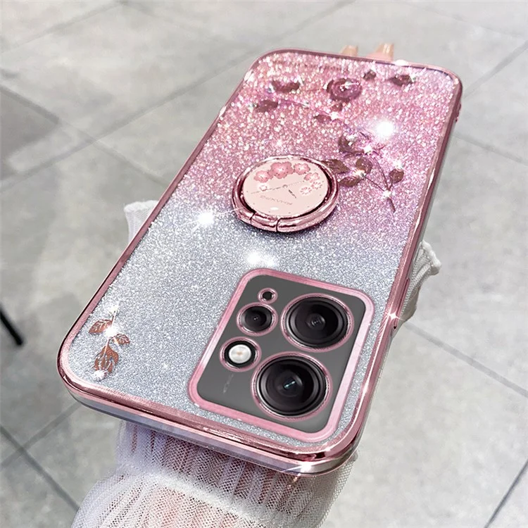 KADEM For Xiaomi Redmi Note 12 4G Kickstand Case Glitter Gradient Rhinestone Flower Phone Cover TPU Electroplating Case - Rose Gold