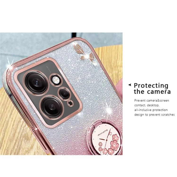 KADEM For Xiaomi Redmi Note 12 4G Kickstand Case Glitter Gradient Rhinestone Flower Phone Cover TPU Electroplating Case - Rose Gold