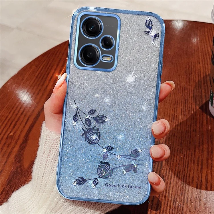 KADEM TPU-Hülle für Xiaomi Redmi Note 12 Pro 5G / 12 Pro+ 5G Blumen-Rhinestone-Farbverlauf Glitzer-Handyhülle - Blau