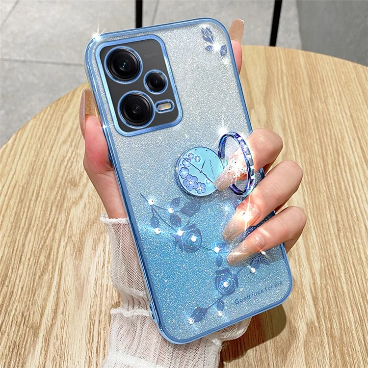 Capa TPU KADEM para Xiaomi Redmi Note 12 Pro 5G / 12 Pro+ 5G Eletrodeposição Glitter Gradiente Rhinestone Flower Kickstand Phone Cover - Rose Gold