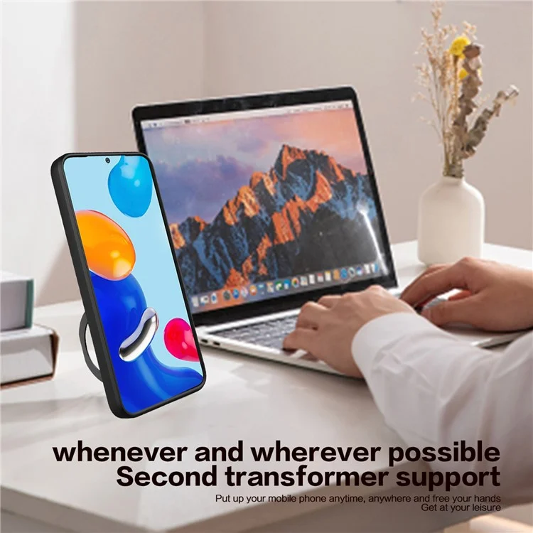 Pour Xiaomi Redmi Note 11 Pro 4G (MediaTek) / 5G (Qualcomm) / Note 11E Pro 5G / Note 11 Pro+ 5G (Inde) Coque de téléphone en TPU et PC avec support et couvercle de l'objectif coulissant - Noir