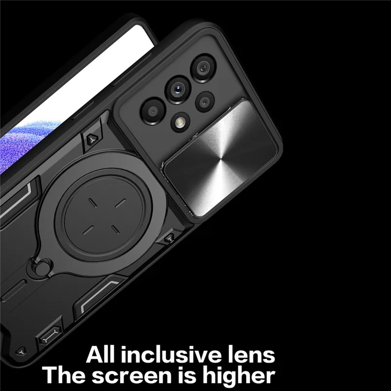 Shockproof Case for Samsung Galaxy A33 5G Kickstand Protective Case TPU PC Phone Shell with Slide Lens Lid - Black