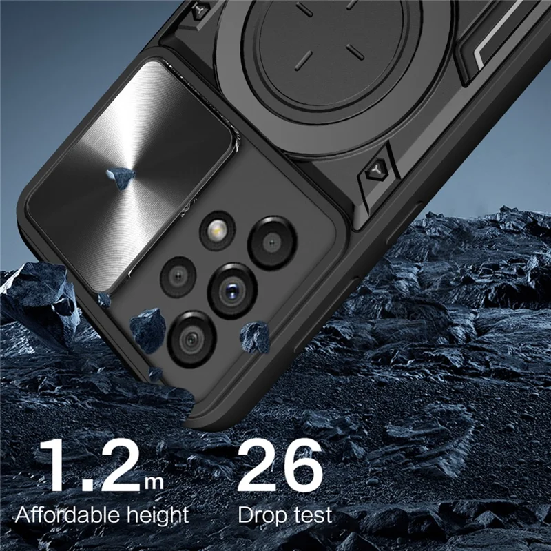 Shockproof Case for Samsung Galaxy A33 5G Kickstand Protective Case TPU PC Phone Shell with Slide Lens Lid - Black