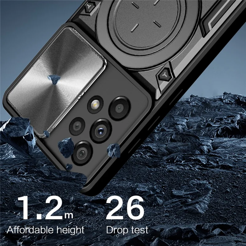 Shockproof Case for Samsung Galaxy A73 5G Anti-Drop Kickstand Cover TPU PC Phone Shell with Slide Lens Lid - Blue