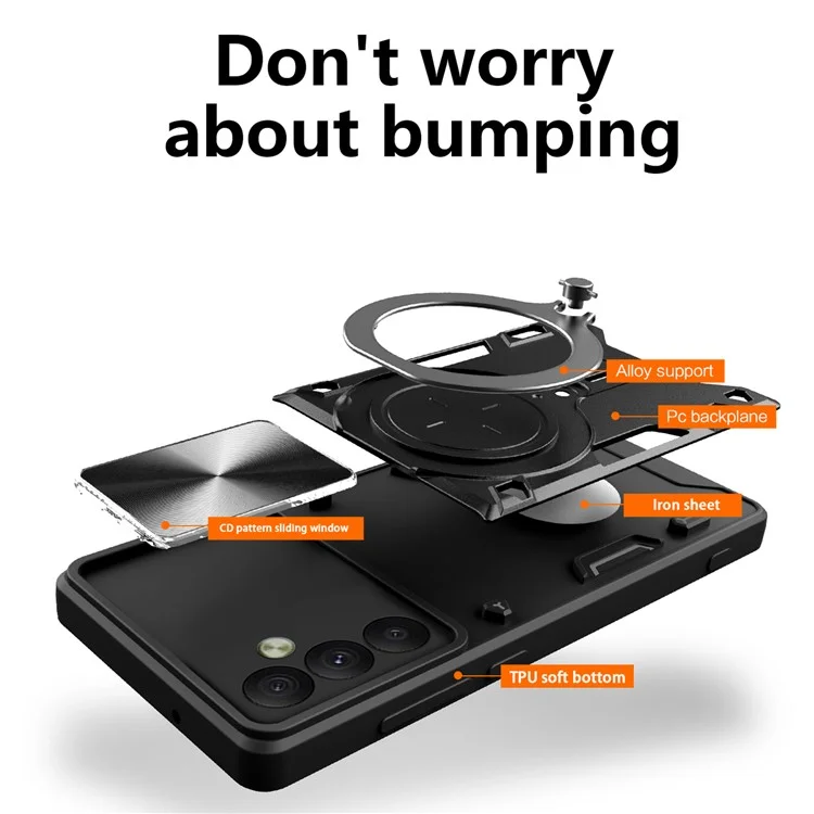 Para Samsung Galaxy A54 5G Slide Lens Protection Phone Case TPU+PC Kickstand Cover - Negro