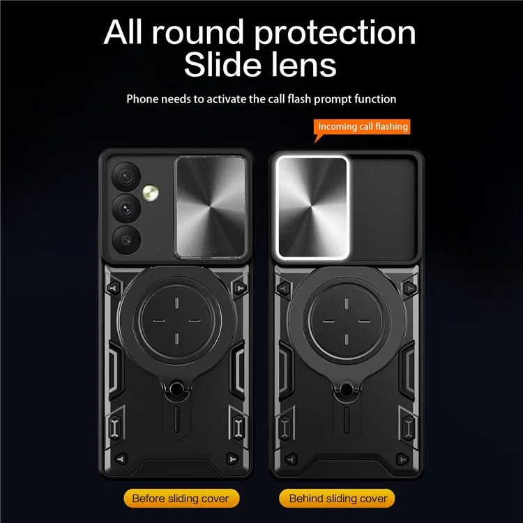 Para Samsung Galaxy A54 5G Slide Lens Protection Phone Case TPU+PC Kickstand Cover - Negro