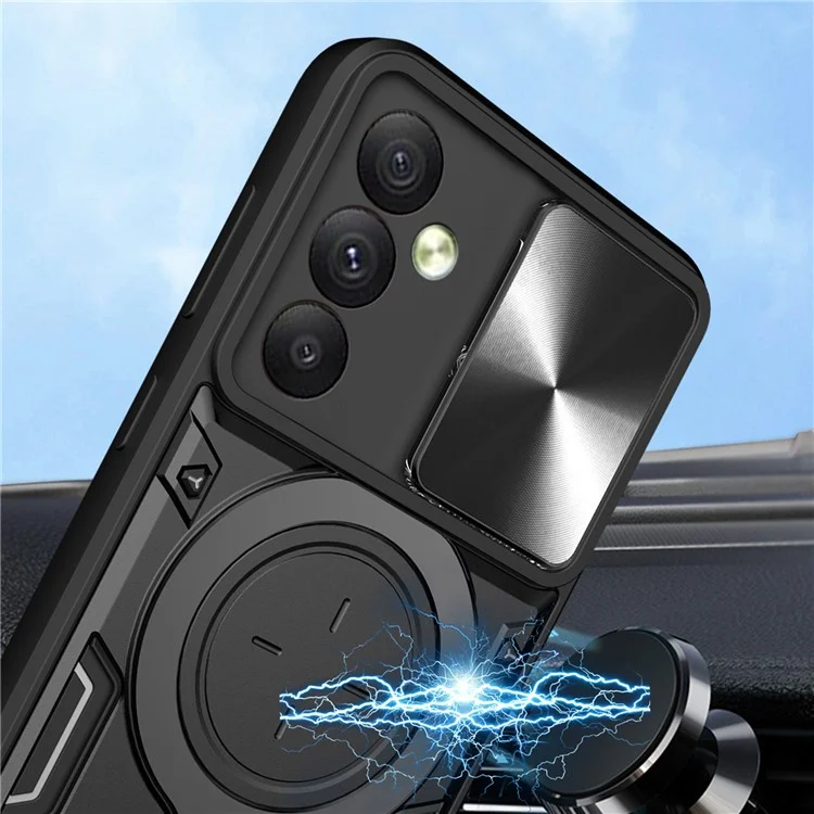 Para Samsung Galaxy A54 5G Slide Lens Protection Phone Case TPU+PC Kickstand Cover - Negro