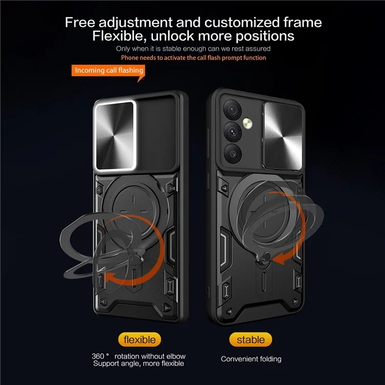 Para Samsung Galaxy A54 5G Slide Lens Protection Phone Case TPU+PC Kickstand Cover - Negro