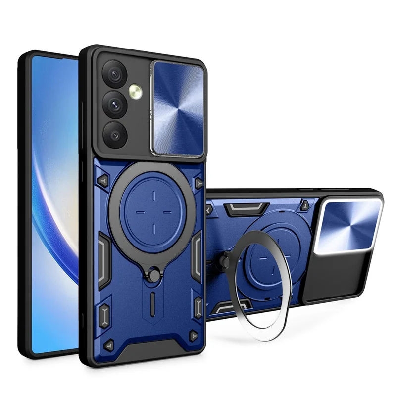Per Samsung Galaxy A54 5G Slide Lens Protection Phone Case TPU+PC Kickstand Cover - Blu