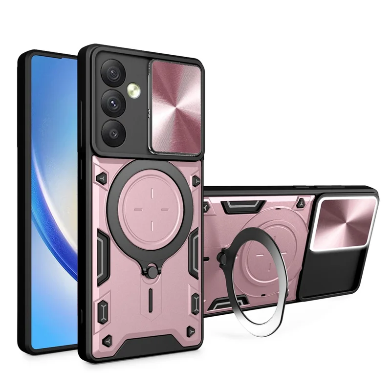 For Samsung Galaxy A54 5G Slide Lens Protection Phone Case TPU+PC Kickstand Cover - Pink