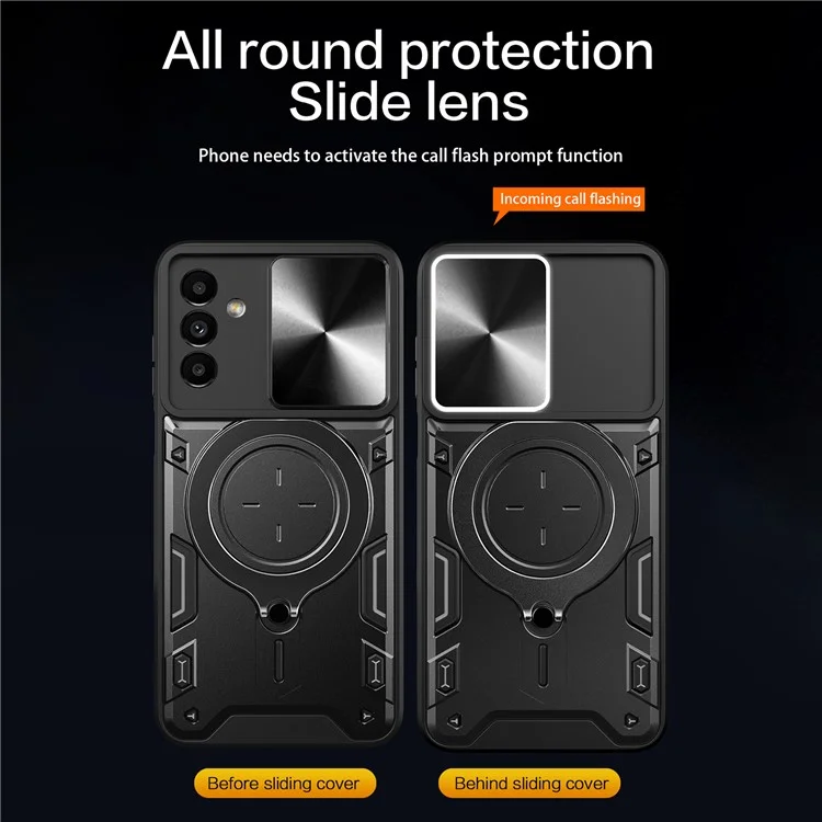 Pour Samsung Galaxy A24 4G (162,1 x 77,6 x 8,3 mm) Couvercle de support pivotant Coque de téléphone TPU+PC avec protecteur de objectif de glissement - Noir