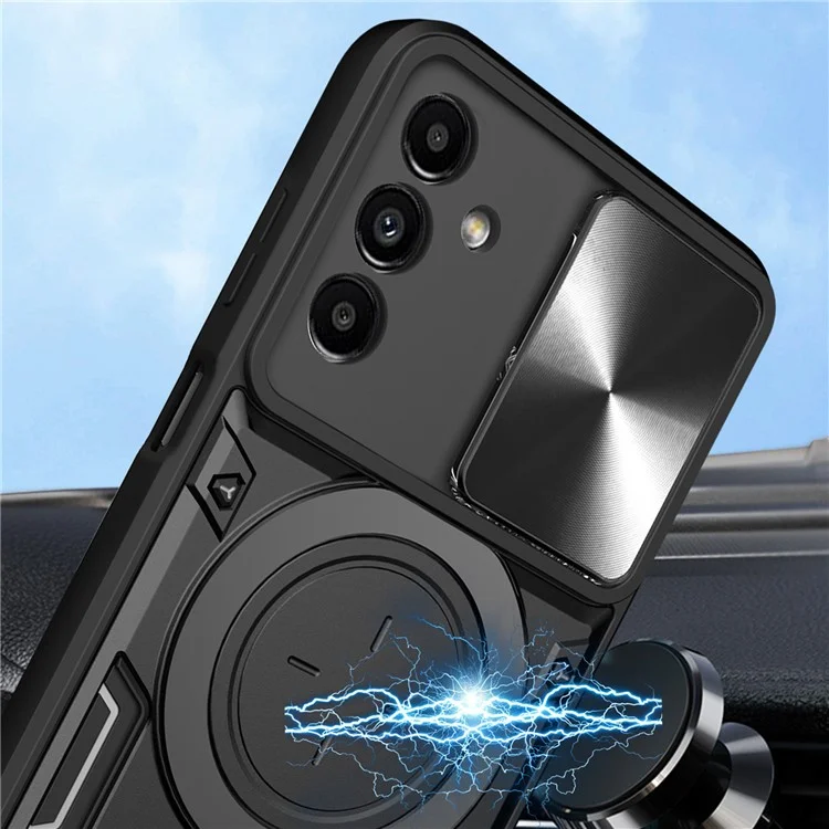 Pour Samsung Galaxy A24 4G (162,1 x 77,6 x 8,3 mm) Couvercle de support pivotant Coque de téléphone TPU+PC avec protecteur de objectif de glissement - Noir