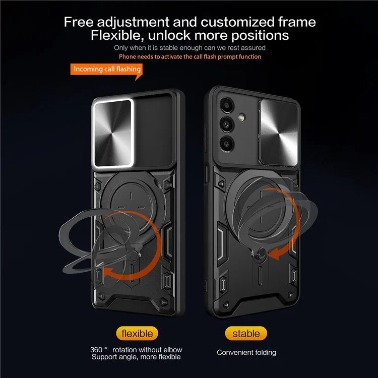 Pour Samsung Galaxy A24 4G (162,1 x 77,6 x 8,3 mm) Couvercle de support pivotant Coque de téléphone TPU+PC avec protecteur de objectif de glissement - Noir