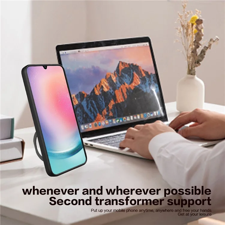 Pour Samsung Galaxy A24 4G (162,1 x 77,6 x 8,3 mm) Couvercle de support pivotant Coque de téléphone TPU+PC avec protecteur de objectif de glissement - Noir