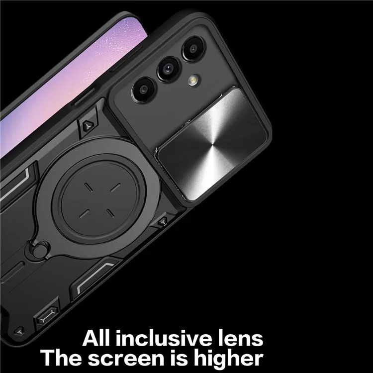Pour Samsung Galaxy A24 4G (162,1 x 77,6 x 8,3 mm) Couvercle de support pivotant Coque de téléphone TPU+PC avec protecteur de objectif de glissement - Noir