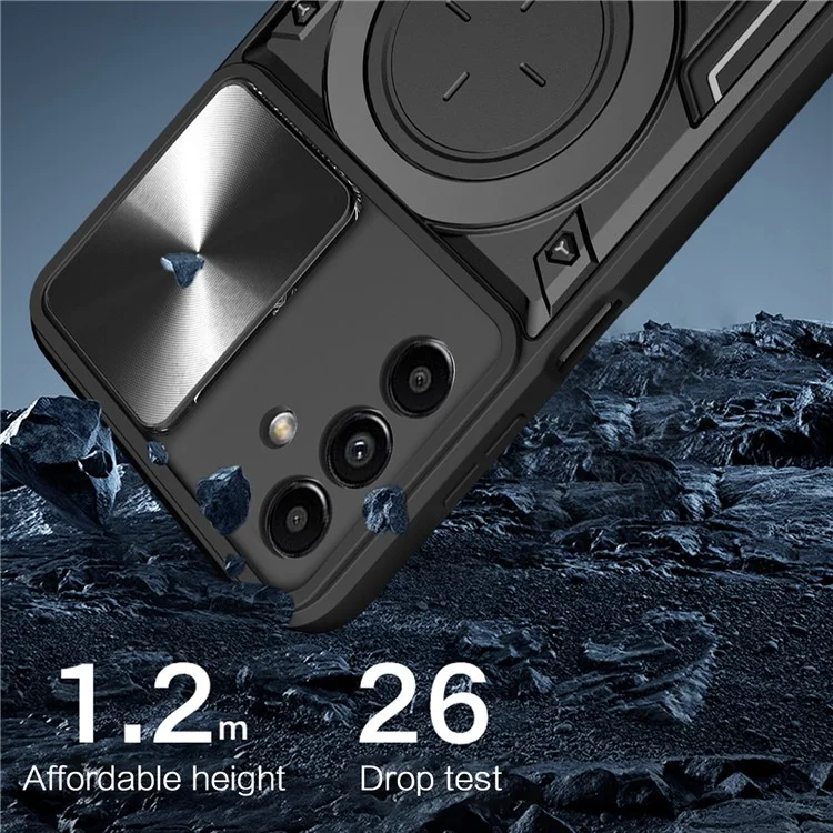 Pour Samsung Galaxy A24 4G (162,1 x 77,6 x 8,3 mm) Couvercle de support pivotant Coque de téléphone TPU+PC avec protecteur de objectif de glissement - Noir