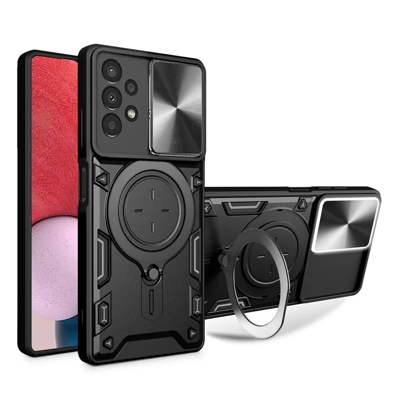 Kickstand Phone Case til Samsung Galaxy A13 4G Slide-linsebeskyttelse TPU+PC Bagside - Sort