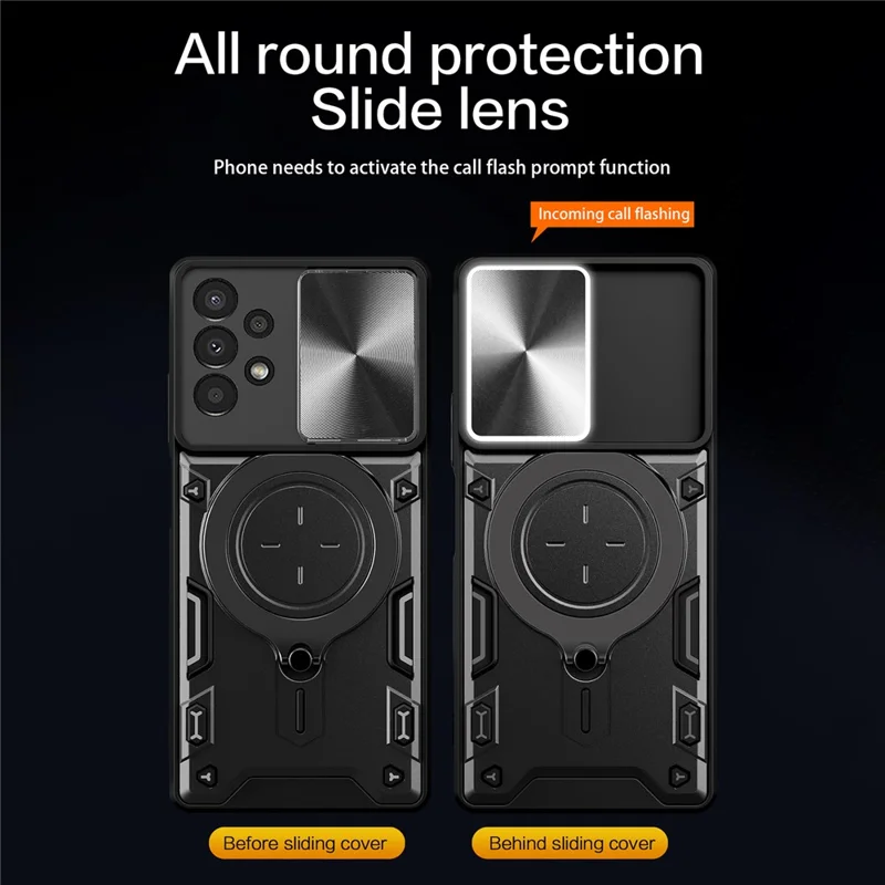 Kickstand Phone Case til Samsung Galaxy A13 4G Slide-linsebeskyttelse TPU+PC Bagside - Sort