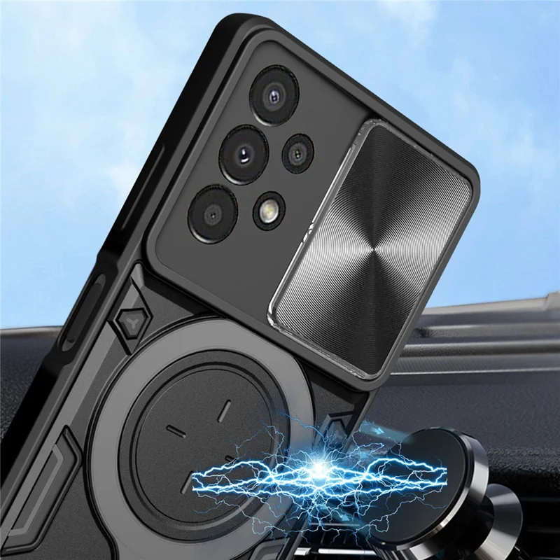 Kickstand Phone Case til Samsung Galaxy A13 4G Slide-linsebeskyttelse TPU+PC Bagside - Sort