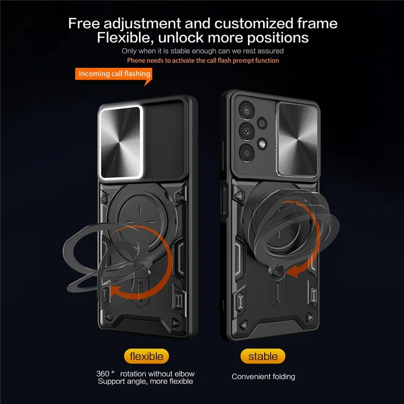 Kickstand Phone Case til Samsung Galaxy A13 4G Slide-linsebeskyttelse TPU+PC Bagside - Sort