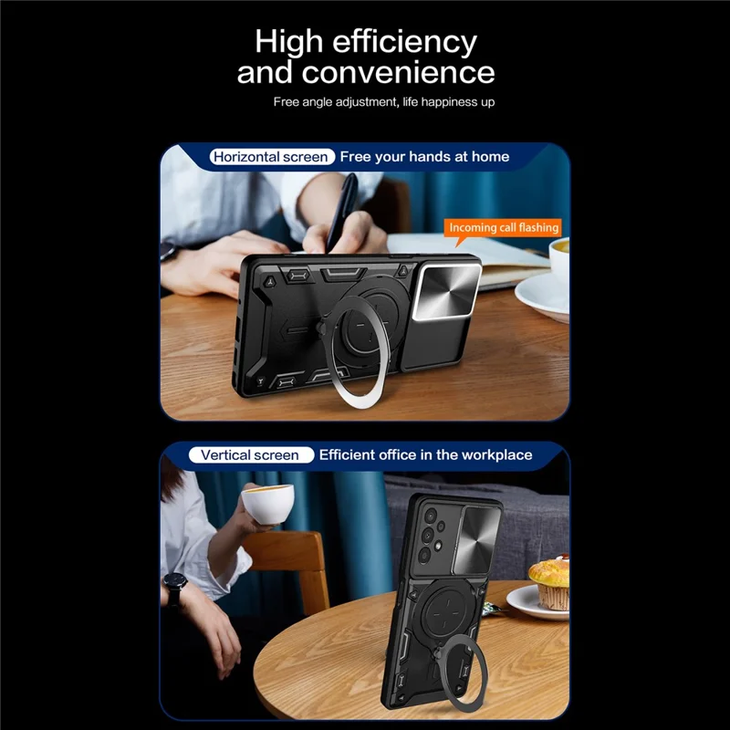 Kickstand Phone Case til Samsung Galaxy A13 4G Slide-linsebeskyttelse TPU+PC Bagside - Sort