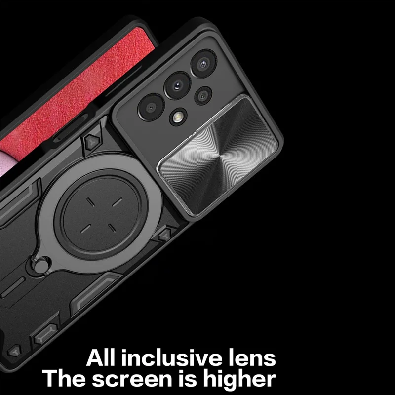 Kickstand Phone Case til Samsung Galaxy A13 4G Slide-linsebeskyttelse TPU+PC Bagside - Sort