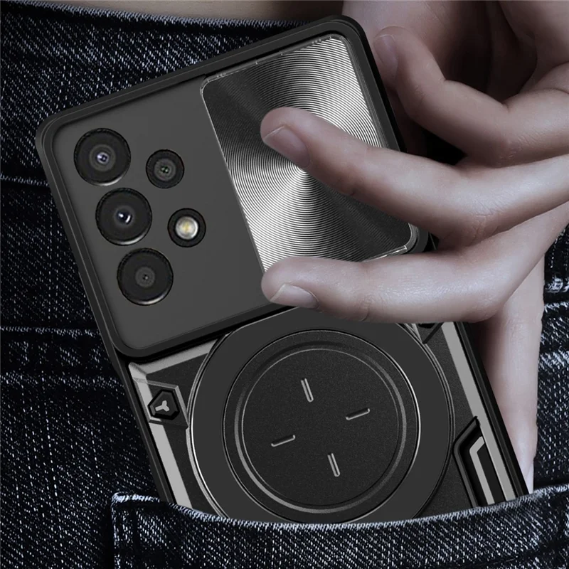 Kickstand Phone Case til Samsung Galaxy A13 4G Slide-linsebeskyttelse TPU+PC Bagside - Sort