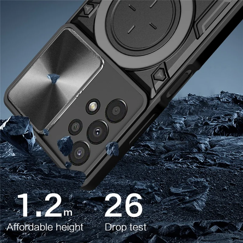 Kickstand Phone Case til Samsung Galaxy A13 4G Slide-linsebeskyttelse TPU+PC Bagside - Sort