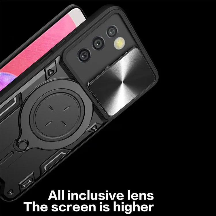 Phone Case for Samsung Galaxy A03s (164.2 x 75.9 x 9.1mm) Kickstand TPU+PC Shell with Slide Camera Cover - Black