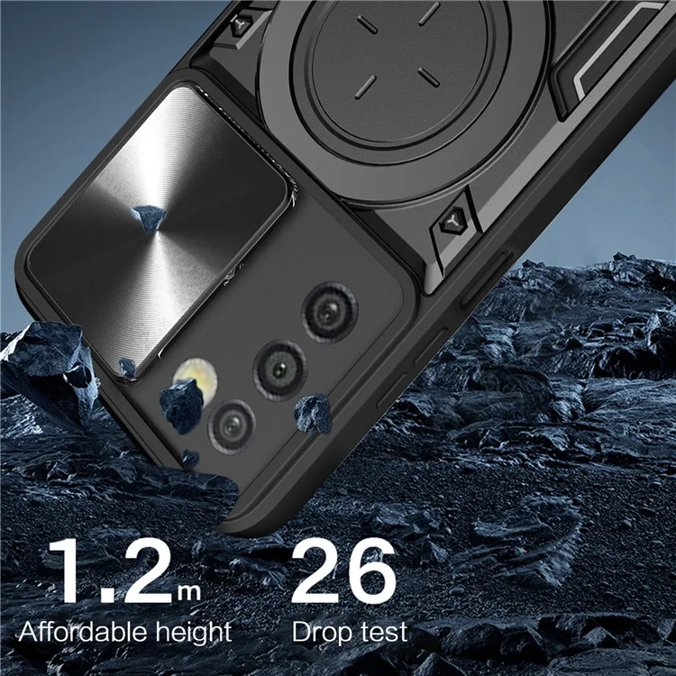 Phone Case for Samsung Galaxy A03s (164.2 x 75.9 x 9.1mm) Kickstand TPU+PC Shell with Slide Camera Cover - Black