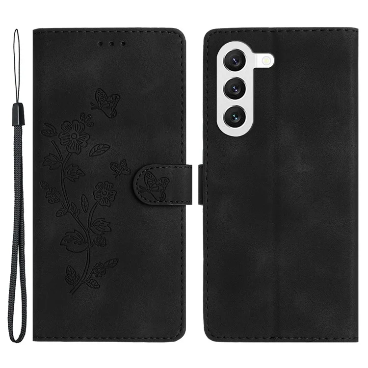 Per Samsung Galaxy S23+ Flower Imprinted Anti-drop Shell Wallet Stand Leather Phone Case - Nero