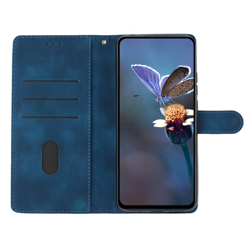 For Samsung Galaxy A34 5G PU Leather Stand Phone Case Flower Imprinted Wallet Cover - Blue