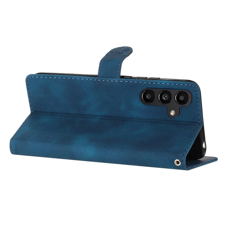 For Samsung Galaxy A34 5G PU Leather Stand Phone Case Flower Imprinted Wallet Cover - Blue