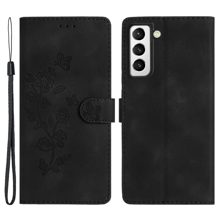 Per Samsung Galaxy S22+ 5G Flower Imprint Phone Case Custodia Portafoglio in Pelle con Supporto Protettivo - Nero