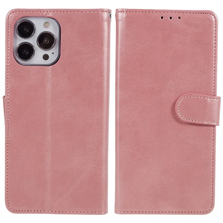 Pour iPhone 13 Pro Max Calf Texture PU Leather Phone Case Wallet Stand Protective Cover - Rose Gold