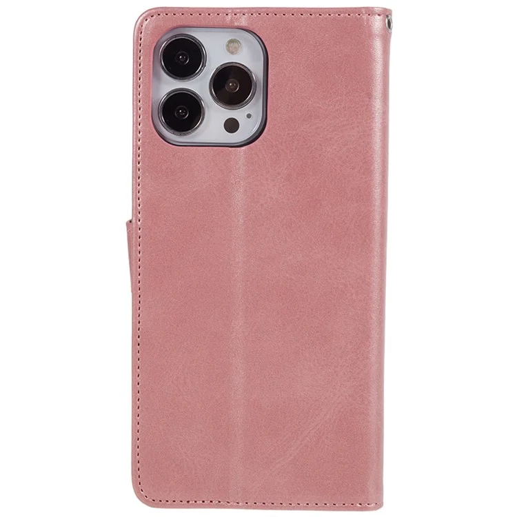 Pour iPhone 13 Pro Max Calf Texture PU Leather Phone Case Wallet Stand Protective Cover - Rose Gold