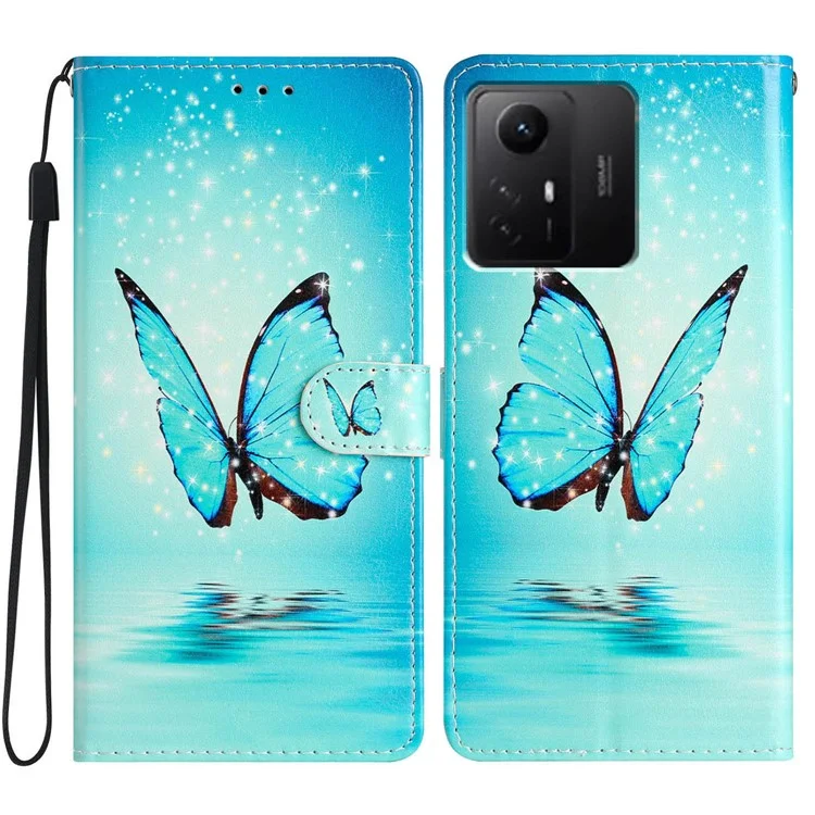 For Xiaomi Redmi Note 12S 4G PU Leather Wallet Cover Pattern Printing Flip Stand Phone Case - Blue Butterfly